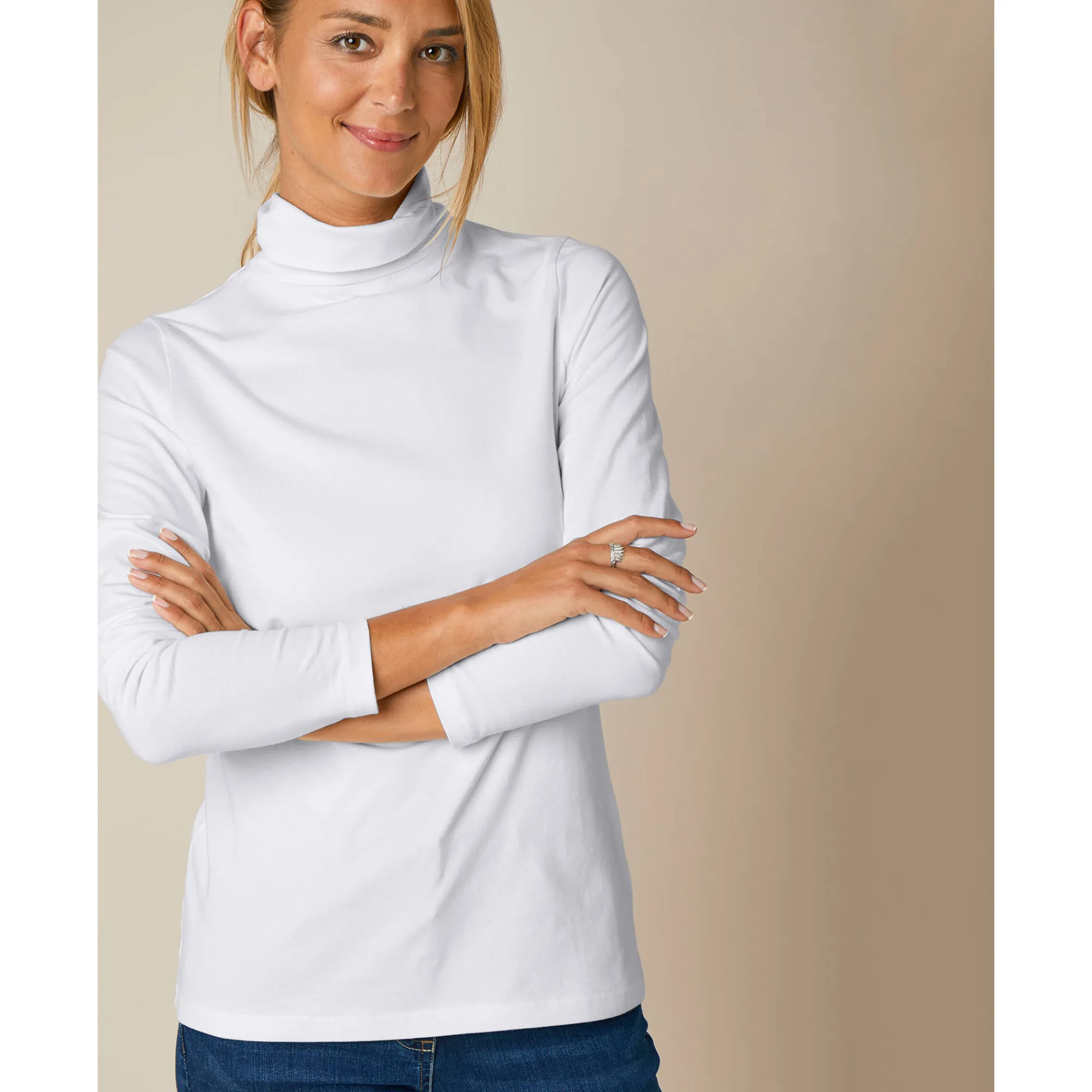 T-Shirt En Topje|Trui En Vest<Blancheporte Coltrui in effen stretchkatoen gebroken wit