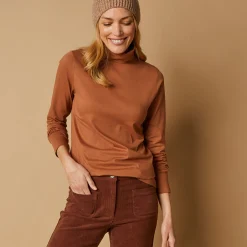 T-Shirt En Topje|Trui En Vest<Blancheporte Coltrui in effen stretchkatoen hazelnootbruin