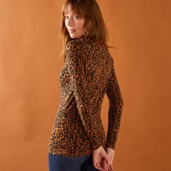 T-Shirt En Topje|Trui En Vest<Blancheporte Coltrui met dierenhuidprint, stretchviscose karamel / zwart