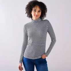 T-Shirt En Topje|Trui En Vest<Blancheporte Coltrui met opstaande kraag en pied-de-poule print, stretch zwart / wit