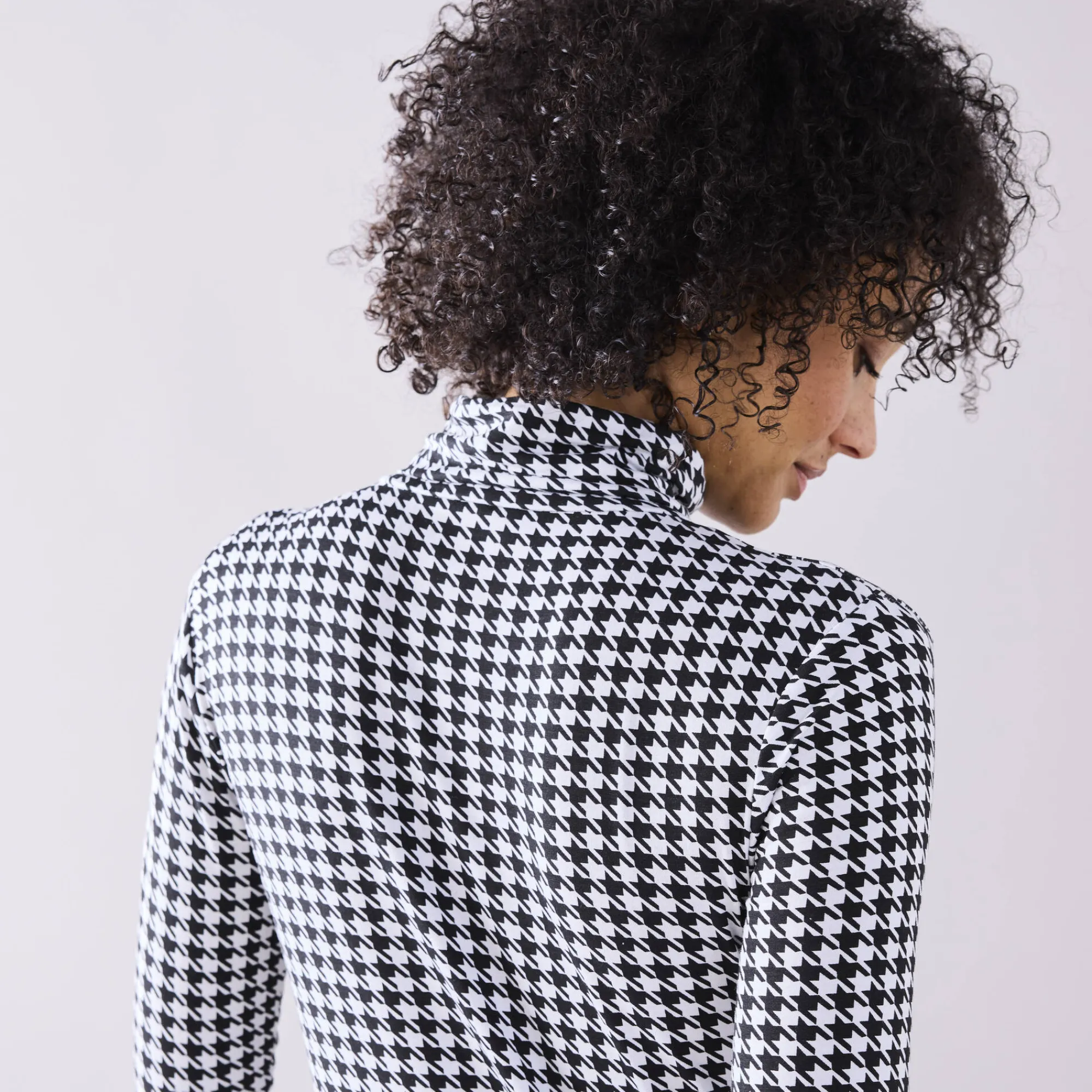 T-Shirt En Topje|Trui En Vest<Blancheporte Coltrui met opstaande kraag en pied-de-poule print, stretch zwart / wit