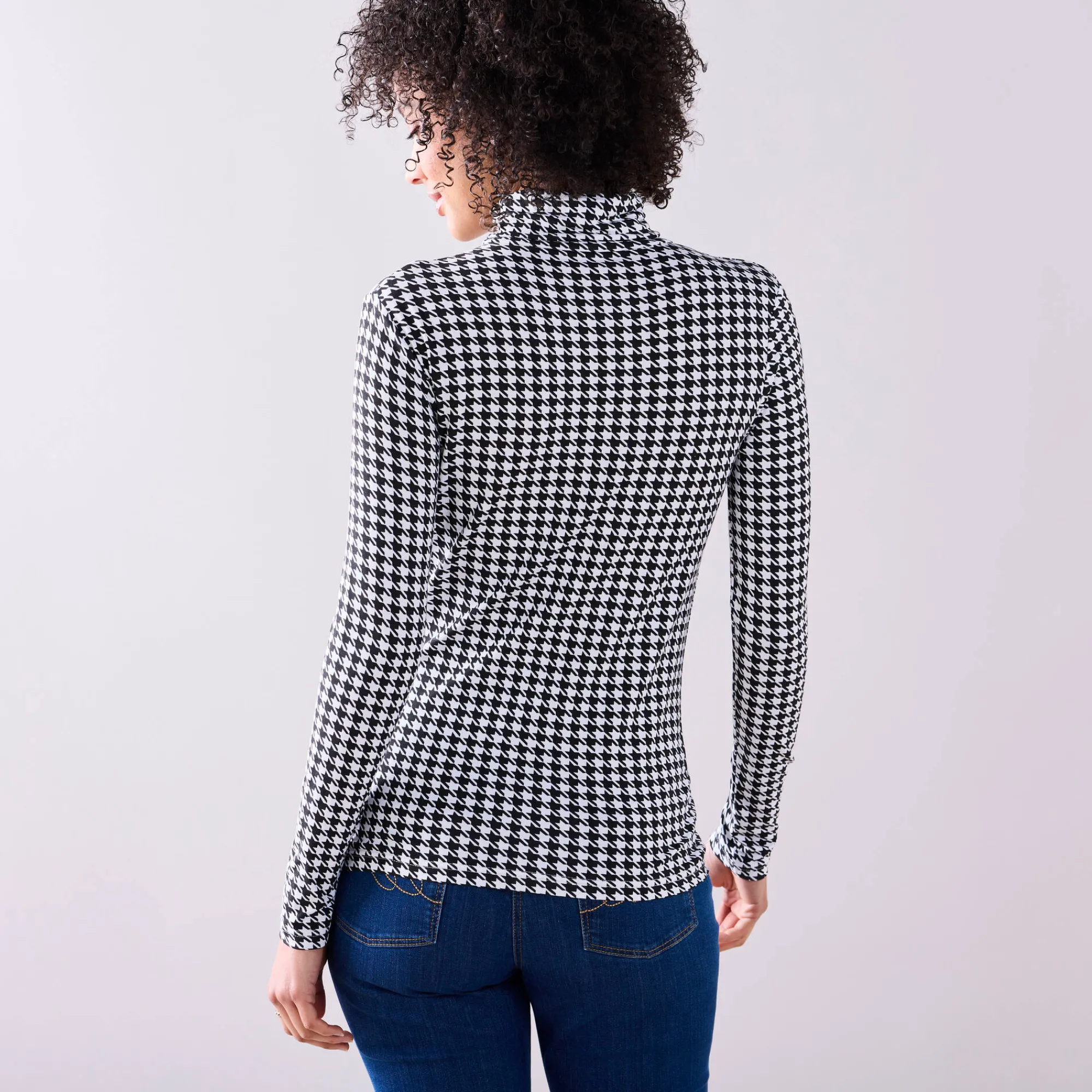 T-Shirt En Topje|Trui En Vest<Blancheporte Coltrui met opstaande kraag en pied-de-poule print, stretch zwart / wit