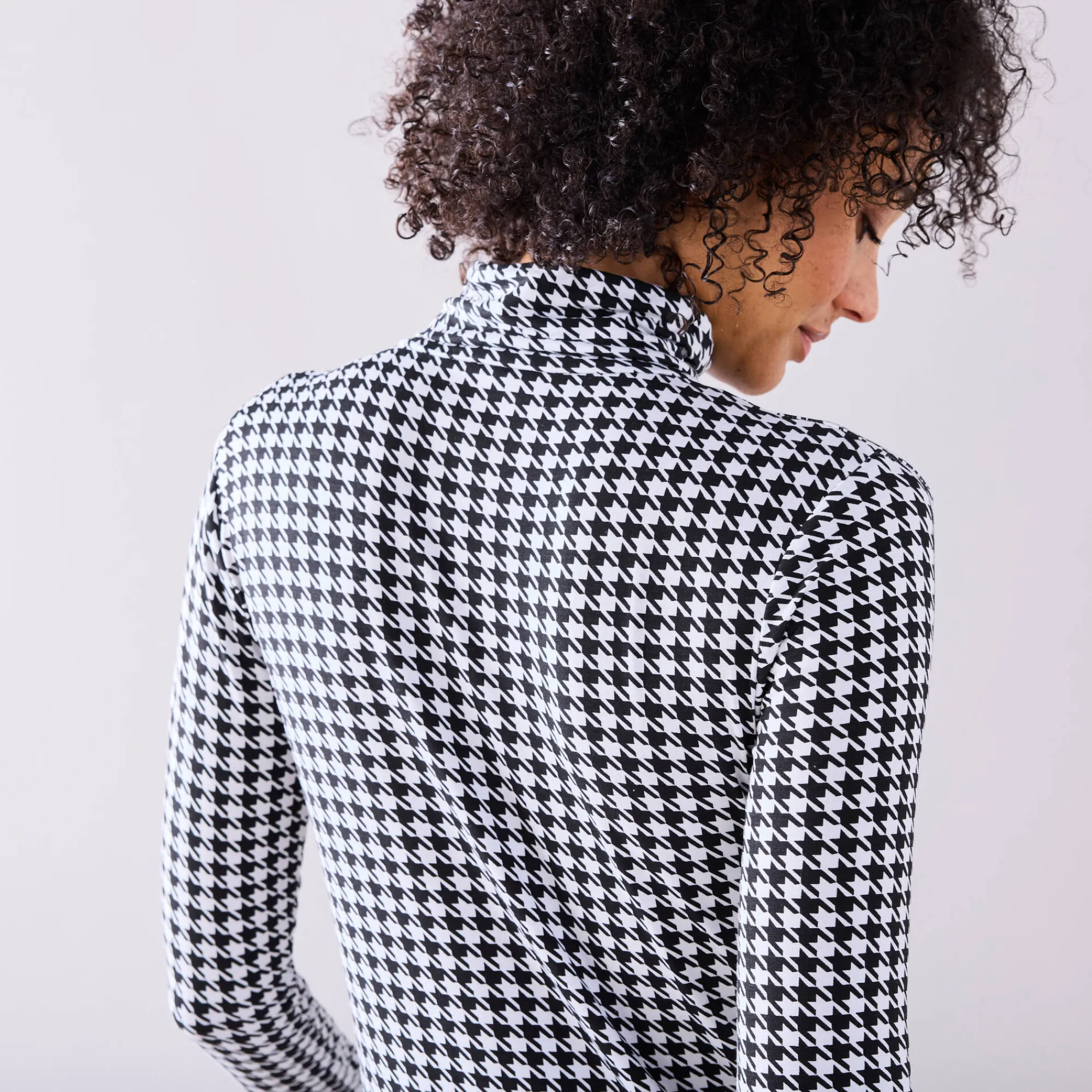 T-Shirt En Topje|Trui En Vest<Blancheporte Coltrui met opstaande kraag en pied-de-poule print, stretch zwart / wit
