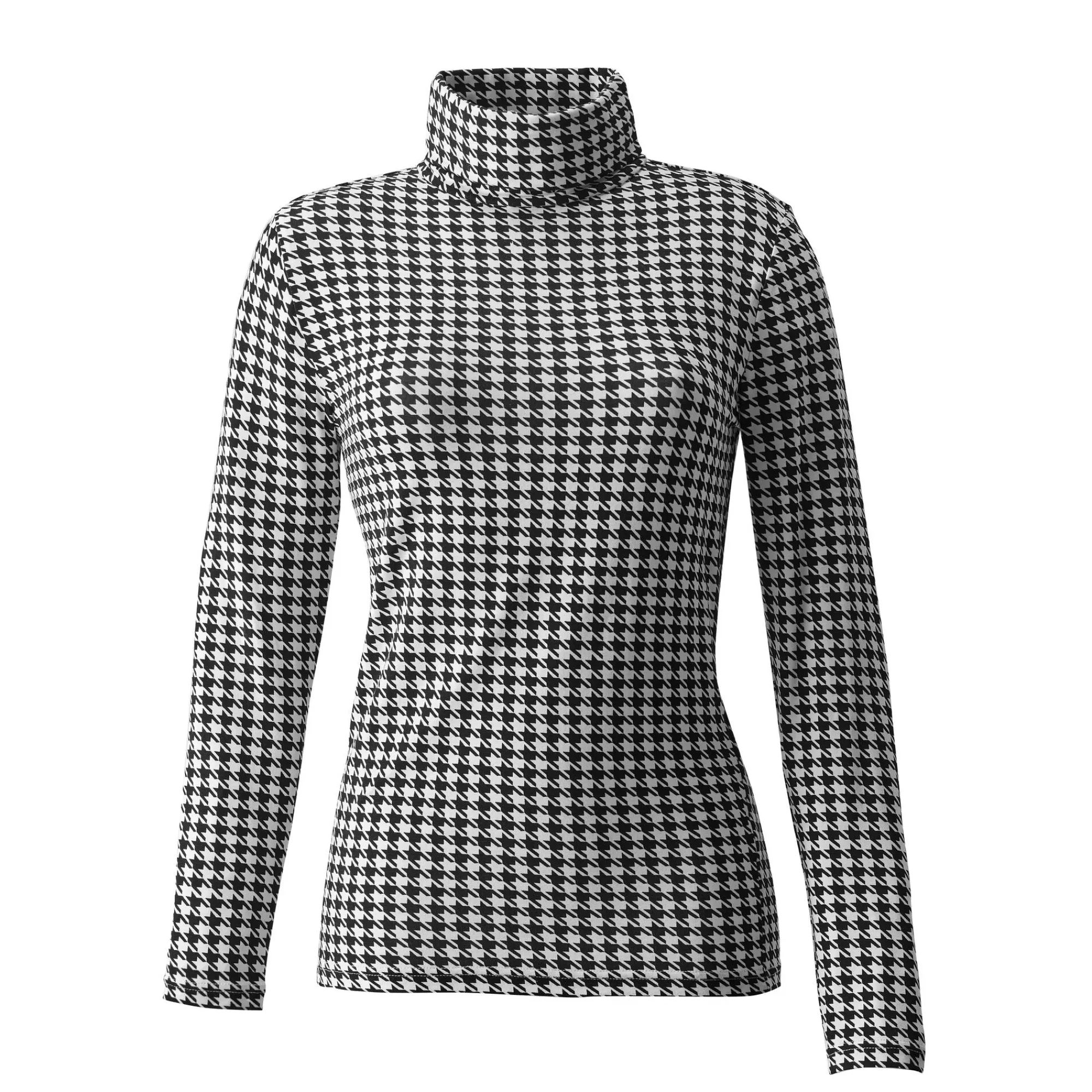 T-Shirt En Topje|Trui En Vest<Blancheporte Coltrui met opstaande kraag en pied-de-poule print, stretch zwart / wit