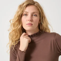 T-Shirt En Topje|Trui En Vest<Blancheporte Coltrui, opstaand kraagje met krulrandje, effen chocolade