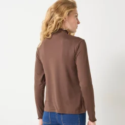 T-Shirt En Topje|Trui En Vest<Blancheporte Coltrui, opstaand kraagje met krulrandje, effen chocolade