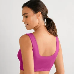 Beha<Blancheporte Comfortabel behatopje in gevoerd stretchkatoen zonder beugels - set van 2 fuchsia + taupe