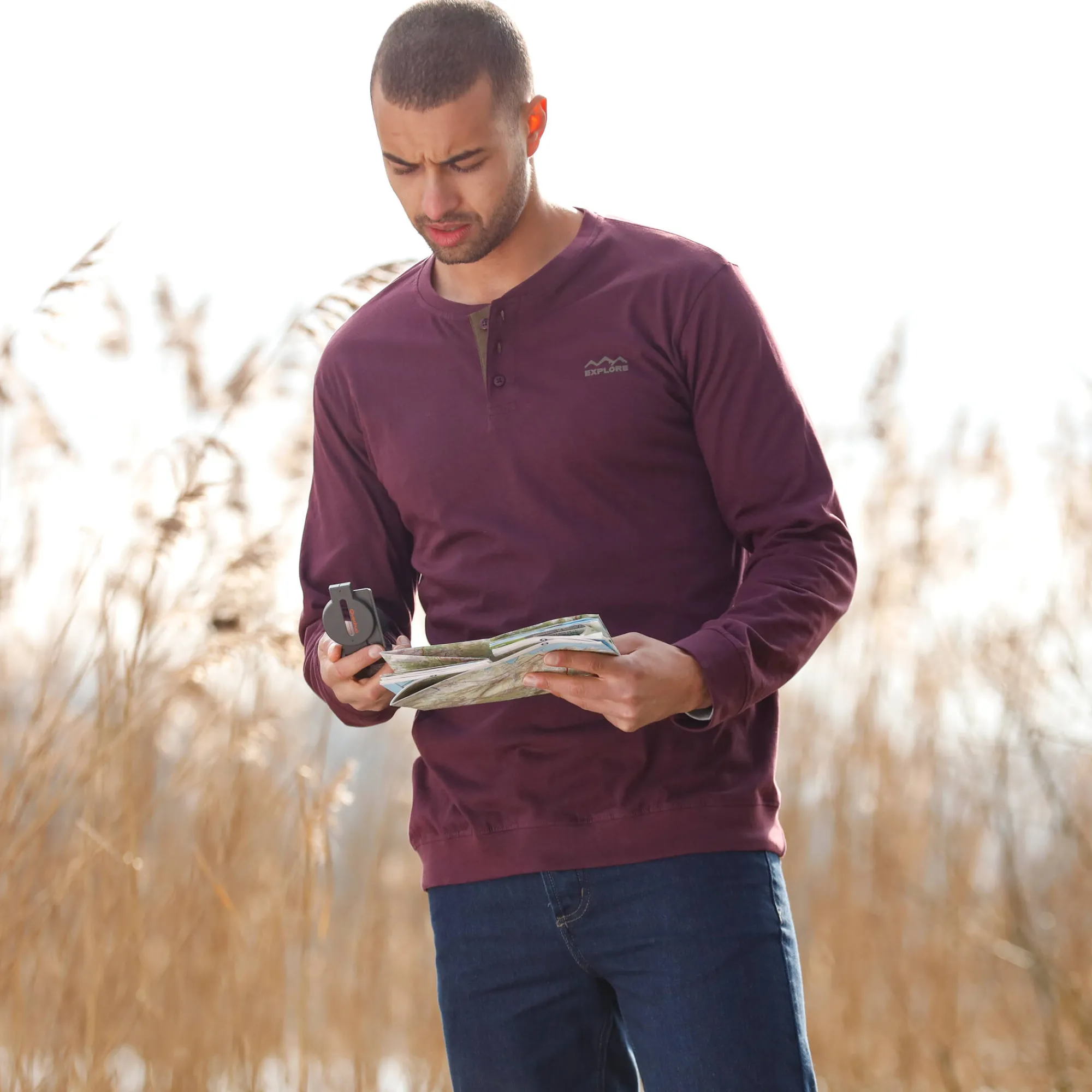 T-Shirt, Hemd En Polo<Blancheporte Comfortabel Henley T-shirt met lange mouwen - set van 2 wijnrood + kaki