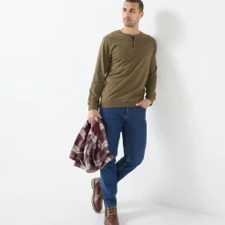 T-Shirt, Hemd En Polo<Blancheporte Comfortabel Henley T-shirt met lange mouwen - set van 2 wijnrood + kaki