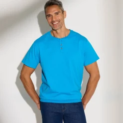 T-Shirt, Hemd En Polo<Blancheporte Comfortabel Henley T-shirt met korte mouwen - biologisch katoen blauw