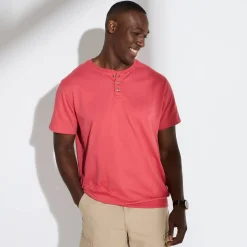 T-Shirt, Hemd En Polo<Blancheporte Comfortabel Henley T-shirt met korte mouwen - biologisch katoen grijzig koraal