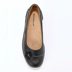 Ballerina's|Schoenen<Blancheporte Comfortabele brede leren ballerina's met bloemapplicatie zwart