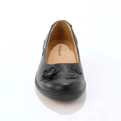 Ballerina's|Schoenen<Blancheporte Comfortabele brede leren ballerina's met bloemapplicatie zwart
