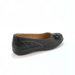 Ballerina's|Schoenen<Blancheporte Comfortabele brede leren ballerina's met bloemapplicatie zwart