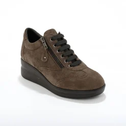 Baskets En Sneakers|Schoenen<Blancheporte Comfortabele leren sneakers met sleehak, LWG gecertificeerd taupe