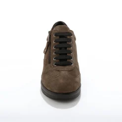 Baskets En Sneakers|Schoenen<Blancheporte Comfortabele leren sneakers met sleehak, LWG gecertificeerd taupe