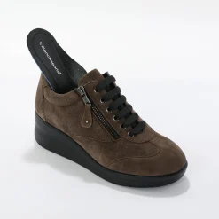 Baskets En Sneakers|Schoenen<Blancheporte Comfortabele leren sneakers met sleehak, LWG gecertificeerd taupe