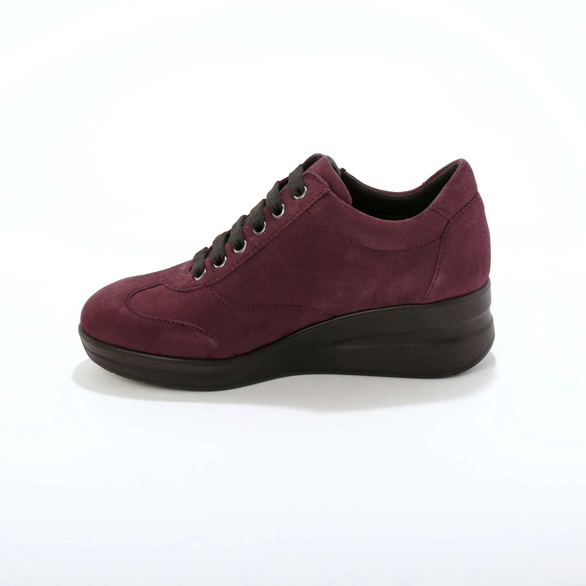 Baskets En Sneakers|Schoenen<Blancheporte Comfortabele leren sneakers met sleehak, LWG gecertificeerd bordeaux