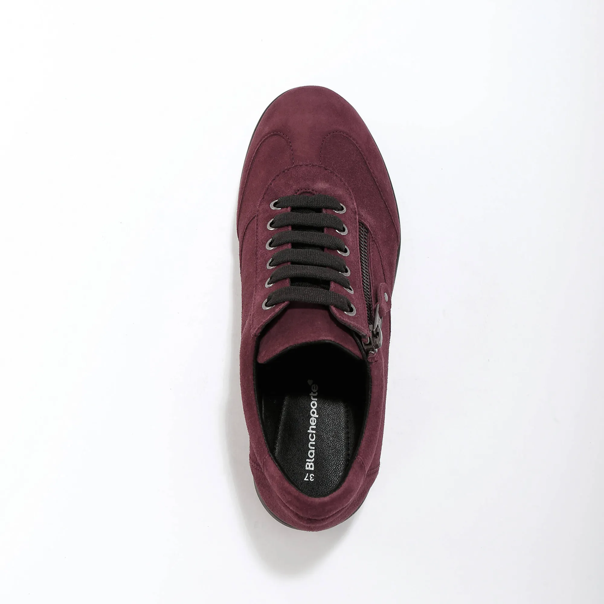 Baskets En Sneakers|Schoenen<Blancheporte Comfortabele leren sneakers met sleehak, LWG gecertificeerd bordeaux