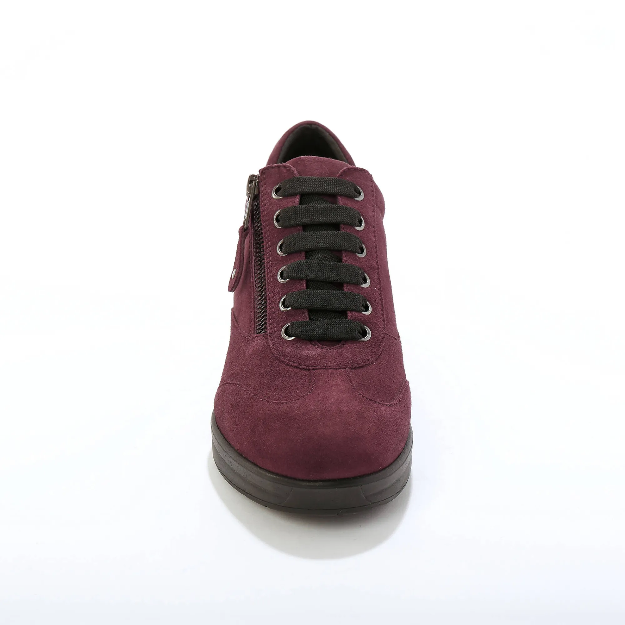 Baskets En Sneakers|Schoenen<Blancheporte Comfortabele leren sneakers met sleehak, LWG gecertificeerd bordeaux