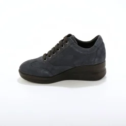 Baskets En Sneakers|Schoenen<Blancheporte Comfortabele leren sneakers met sleehak, LWG gecertificeerd grijsblauw