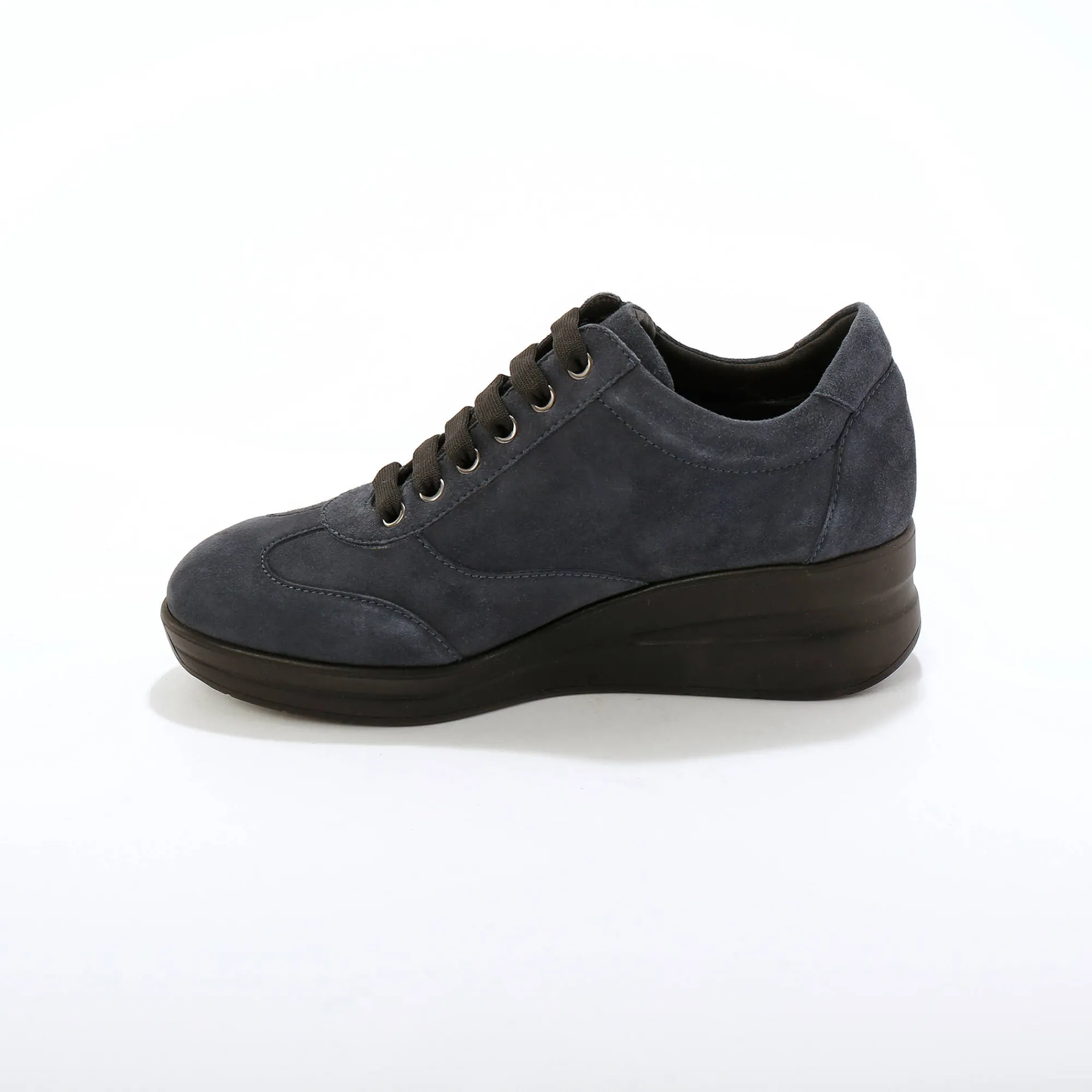 Baskets En Sneakers|Schoenen<Blancheporte Comfortabele leren sneakers met sleehak, LWG gecertificeerd grijsblauw