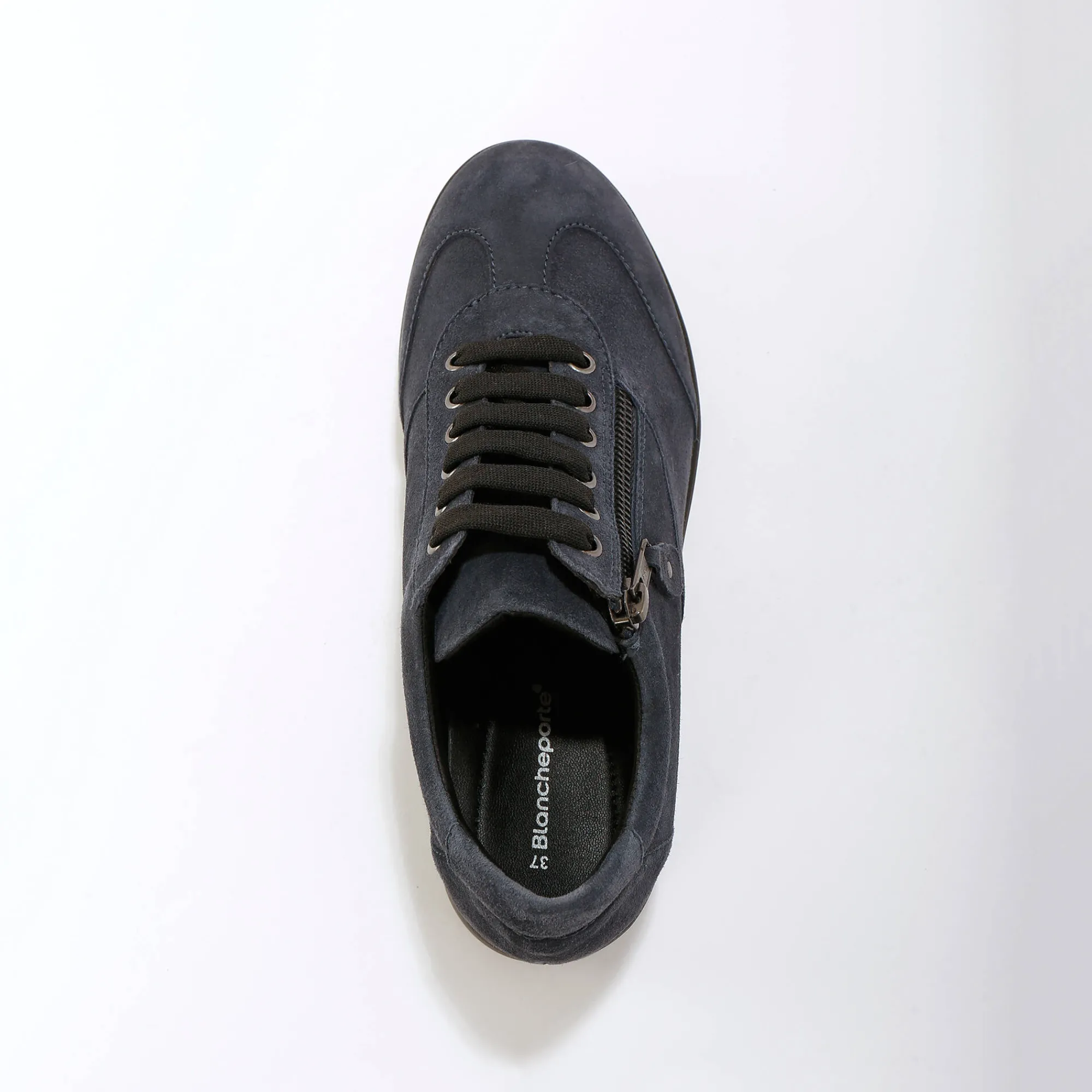Baskets En Sneakers|Schoenen<Blancheporte Comfortabele leren sneakers met sleehak, LWG gecertificeerd grijsblauw