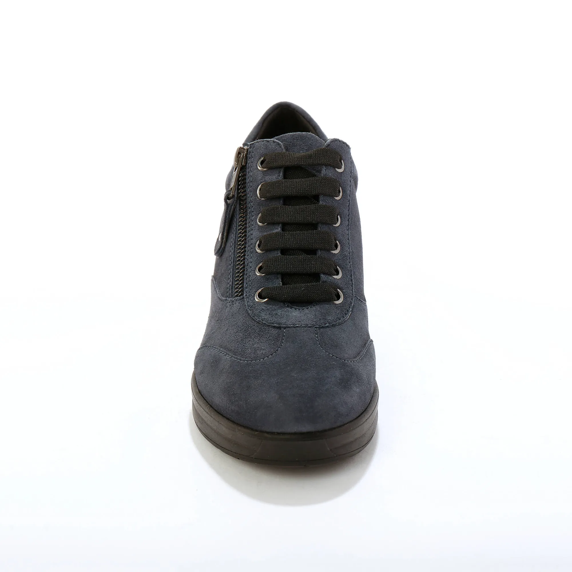 Baskets En Sneakers|Schoenen<Blancheporte Comfortabele leren sneakers met sleehak, LWG gecertificeerd grijsblauw