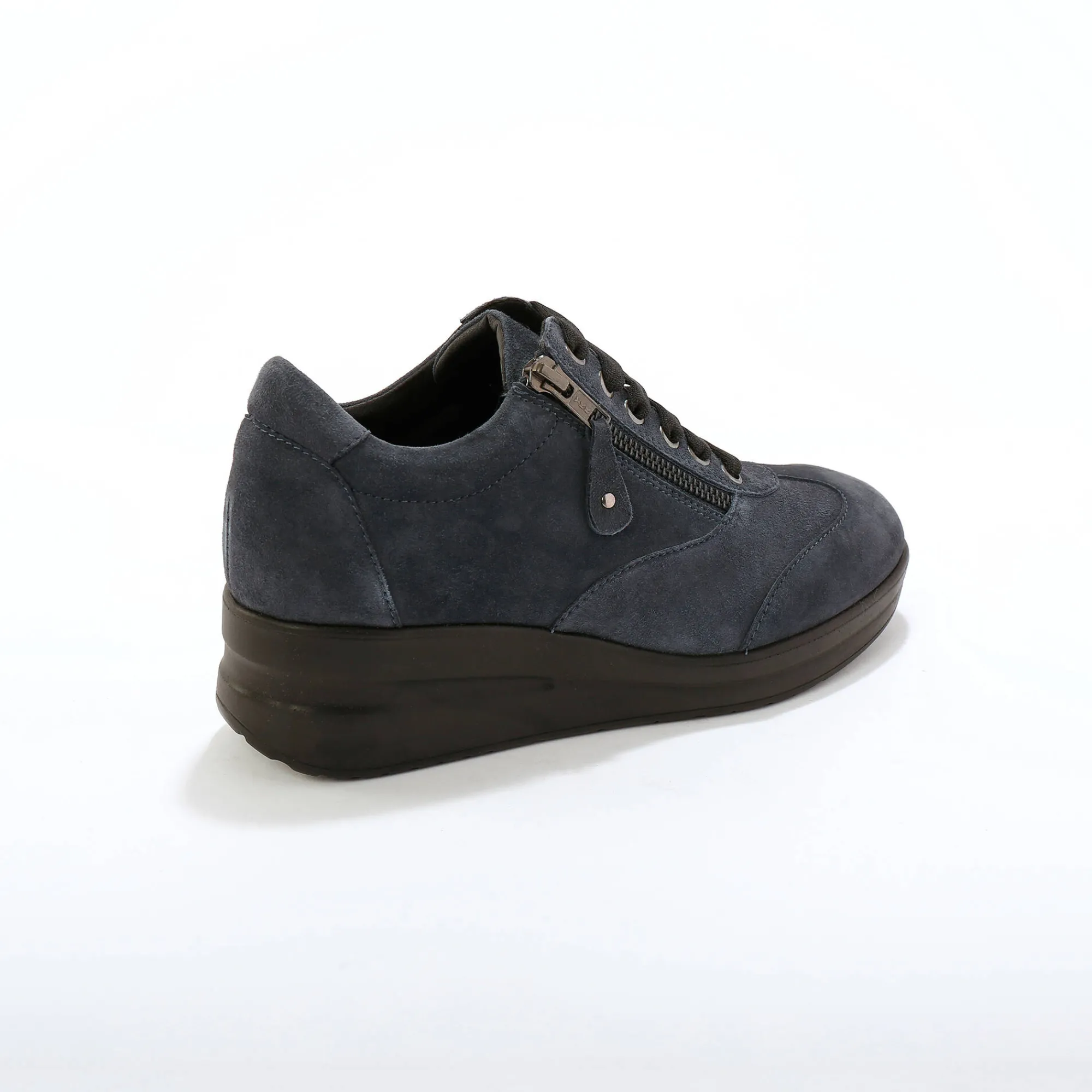 Baskets En Sneakers|Schoenen<Blancheporte Comfortabele leren sneakers met sleehak, LWG gecertificeerd grijsblauw