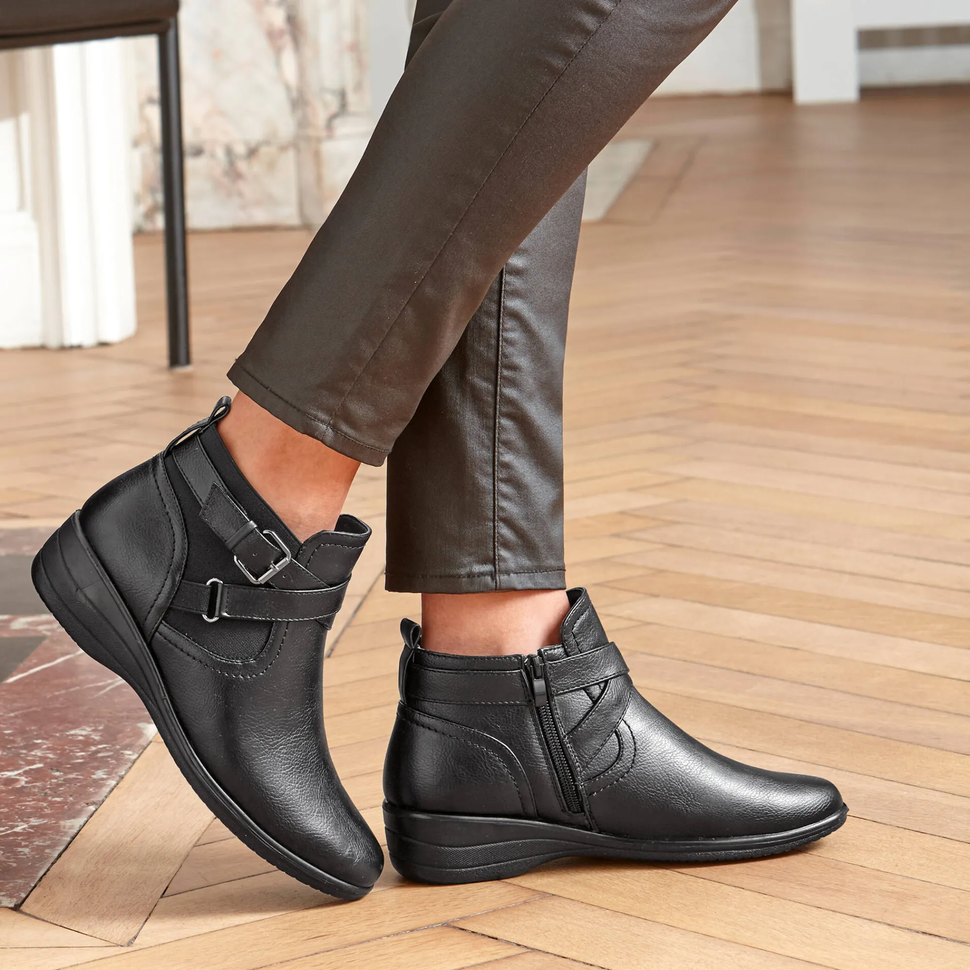 Bottines En Boots|Schoenen<Blancheporte Comfortabele low-boots met sleehak en rits zwart
