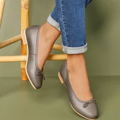 Ballerina's|Schoenen<Blancheporte Comfortabele platte ballerina's in leer - bronskleur