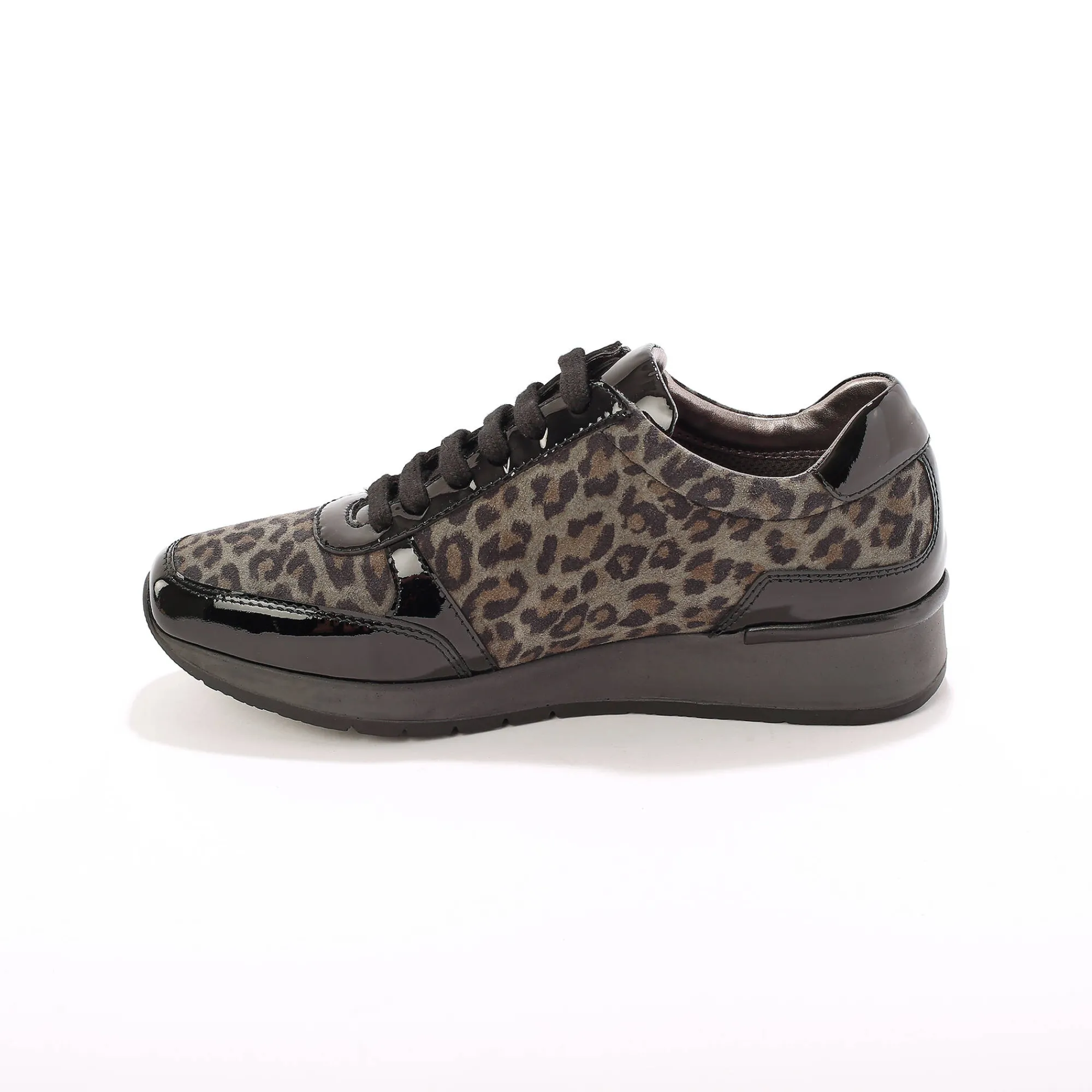 Baskets En Sneakers|Schoenen<Blancheporte Comfortabele sneakers in gelakt leer, met sleehak, LWG gecertificeerd - vlekkenprint grijs