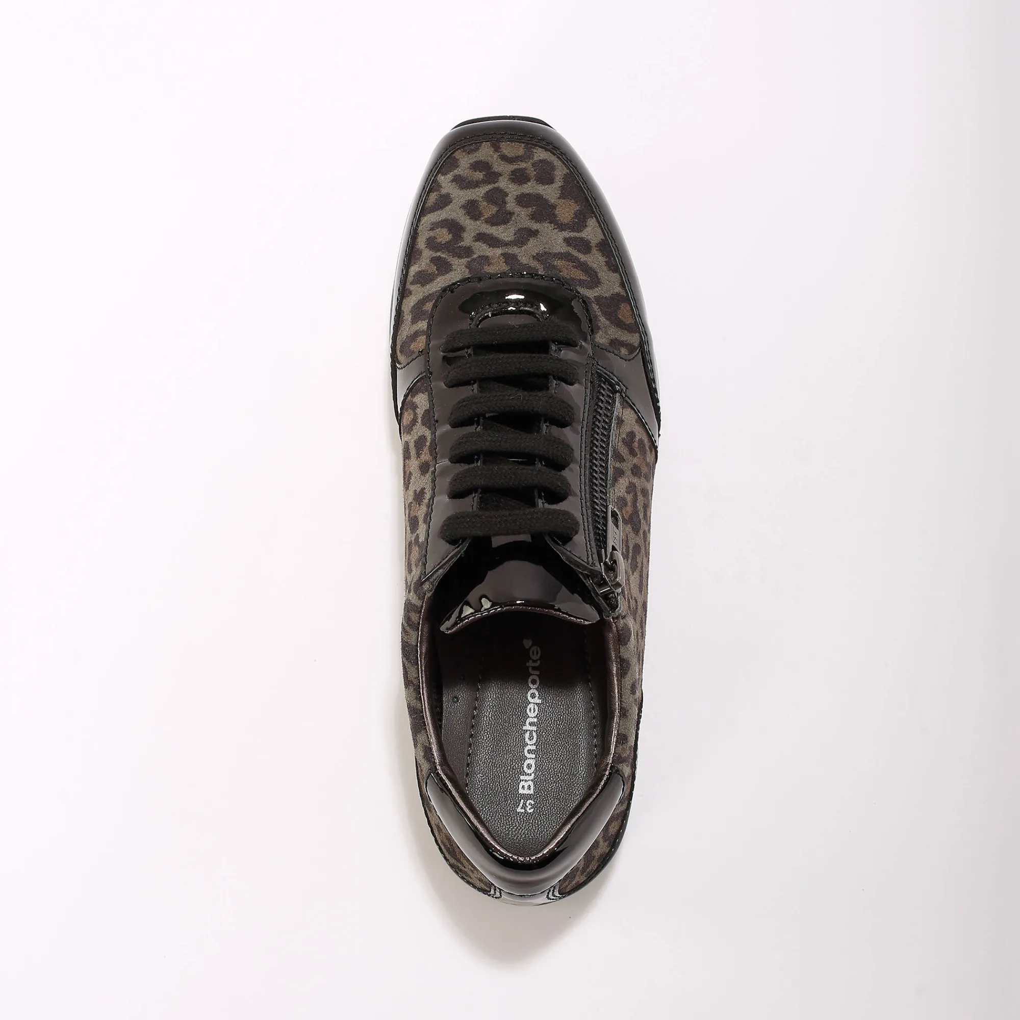 Baskets En Sneakers|Schoenen<Blancheporte Comfortabele sneakers in gelakt leer, met sleehak, LWG gecertificeerd - vlekkenprint grijs