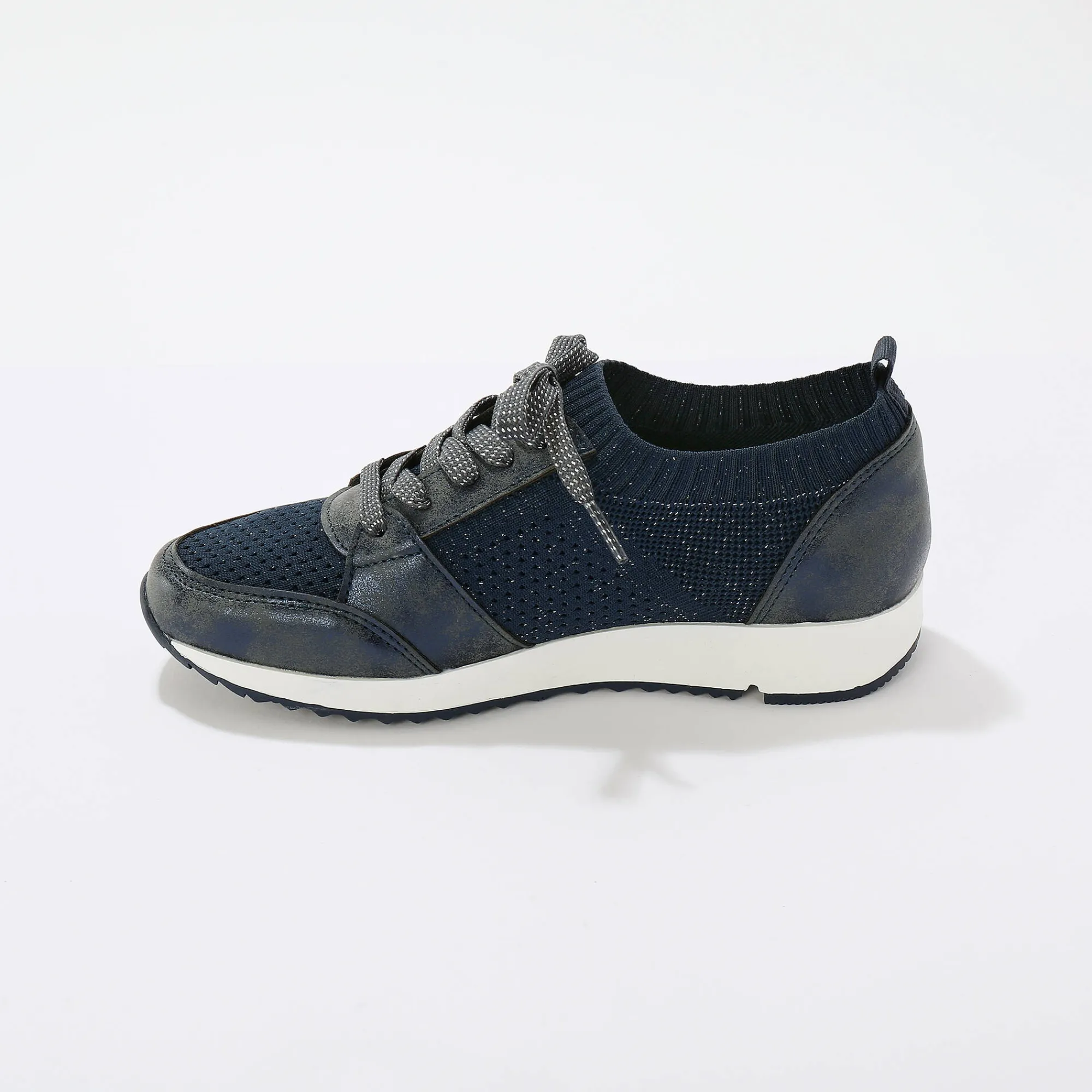 Baskets En Sneakers|Schoenen<Blancheporte Comfortabele sneakers met fantasietricot blauw