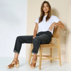 Jeans<Blancheporte Comfortabele stretchjeans in 'mom' model, elastische taille zwart