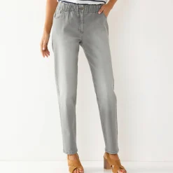 Jeans<Blancheporte Comfortabele stretchjeans in 'mom' model, elastische taille grijs