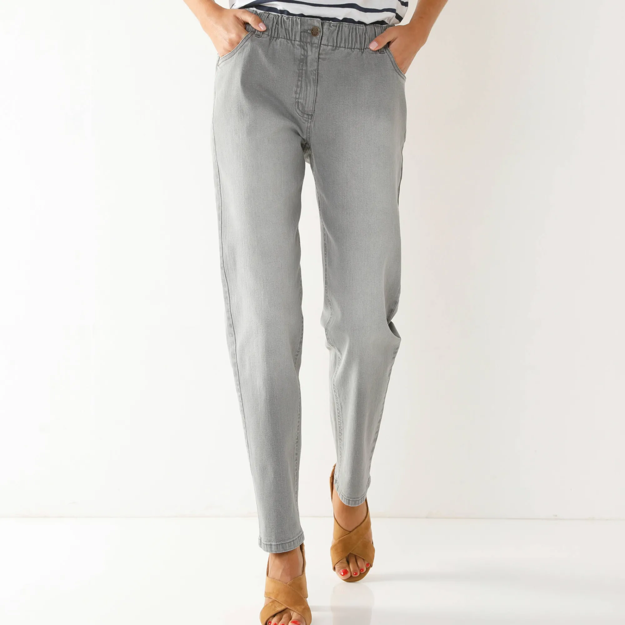Jeans<Blancheporte Comfortabele stretchjeans in 'mom' model, elastische taille grijs