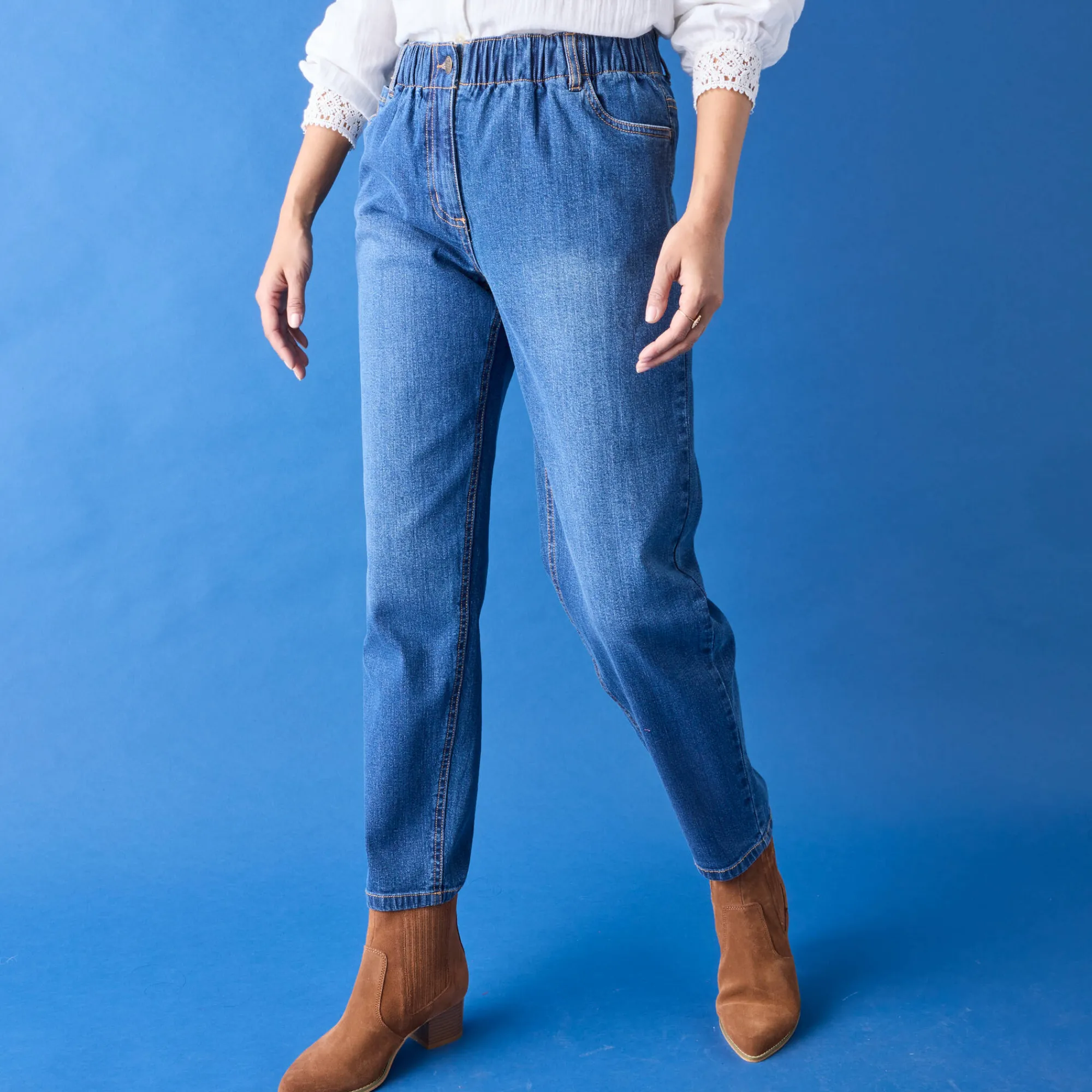 Jeans<Blancheporte Comfortabele stretchjeans in 'mom' model, elastische taille stone