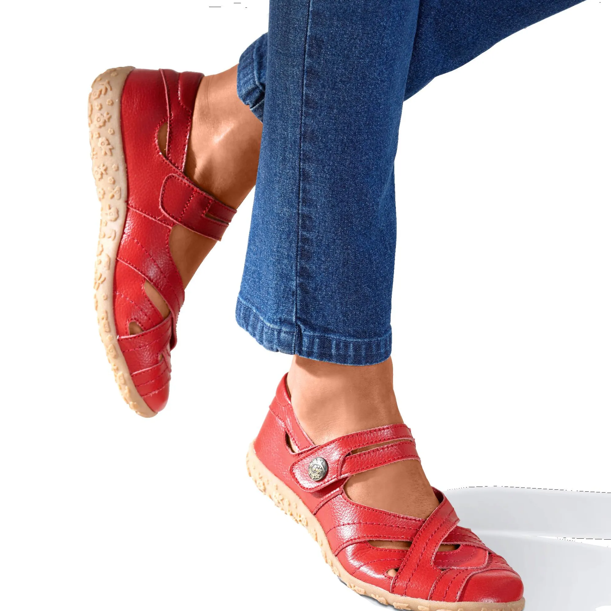 Ballerina's|Schoenen<Blancheporte Comfortschoenen in ultrasoepel leer - rood