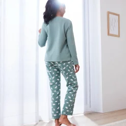 Pyjama<Blancheporte Complete pyjama in fleece met lange mouwen, wolkenprint kaki