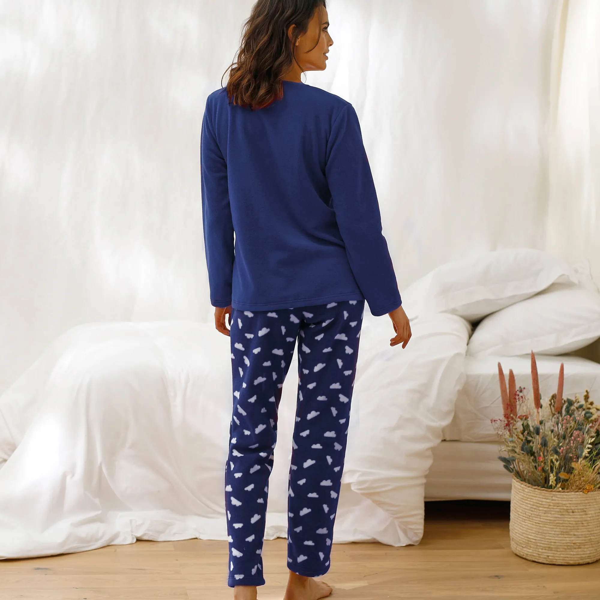 Pyjama<Blancheporte Complete pyjama in fleece met lange mouwen, wolkenprint marine