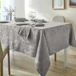 Feesttafel|Tafellaken En Tafelloper<Colombine Damast tafellaken met bladerenprint ® parelgrijs