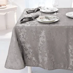 Feesttafel|Tafellaken En Tafelloper<Colombine Damast tafellaken met bladerenprint ® parelgrijs