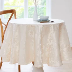 Feesttafel|Tafellaken En Tafelloper<Colombine Damast tafellaken met bladerenprint ® ivoorkleur