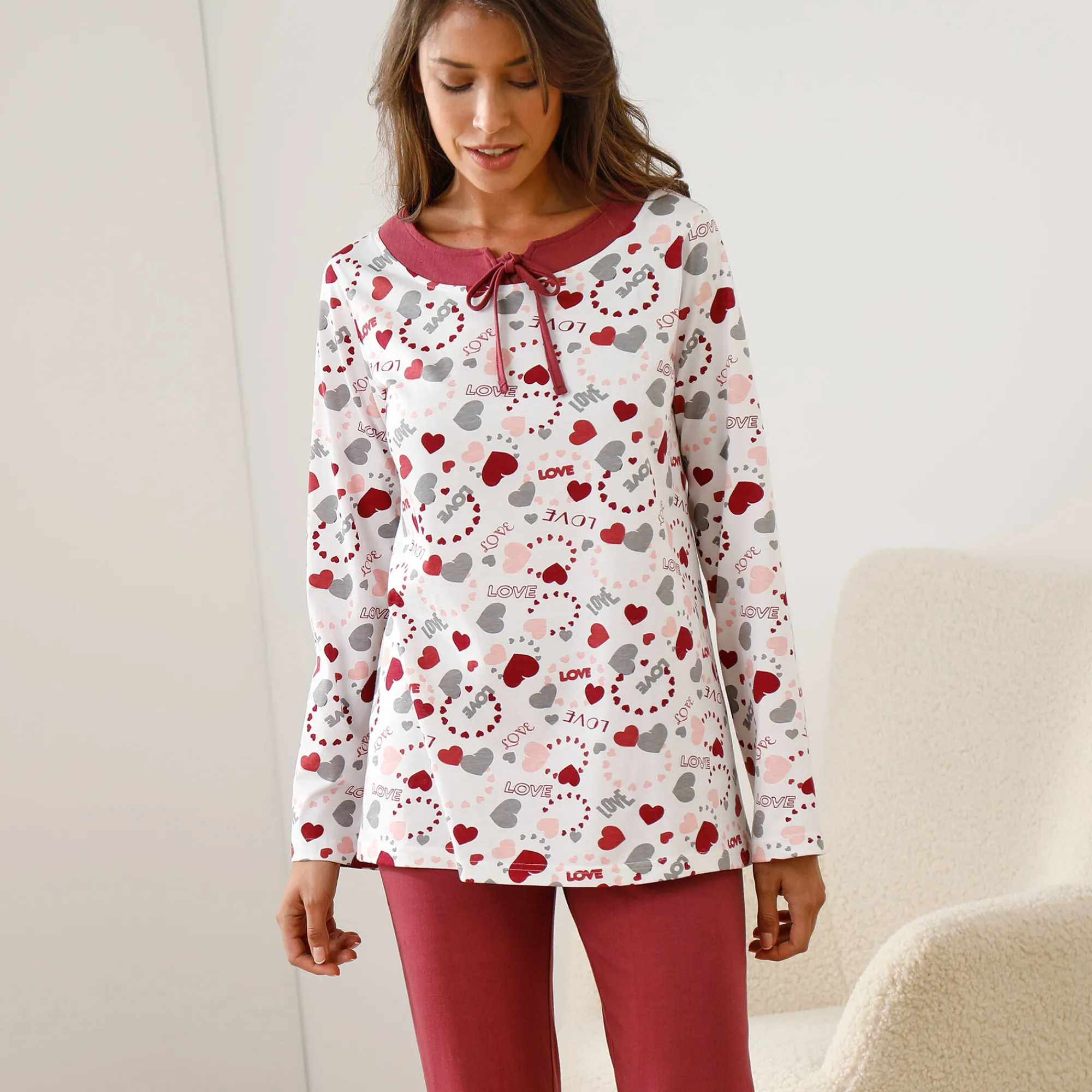 Pyjama<Blancheporte Damespyjama met hartjesprint kersenrood