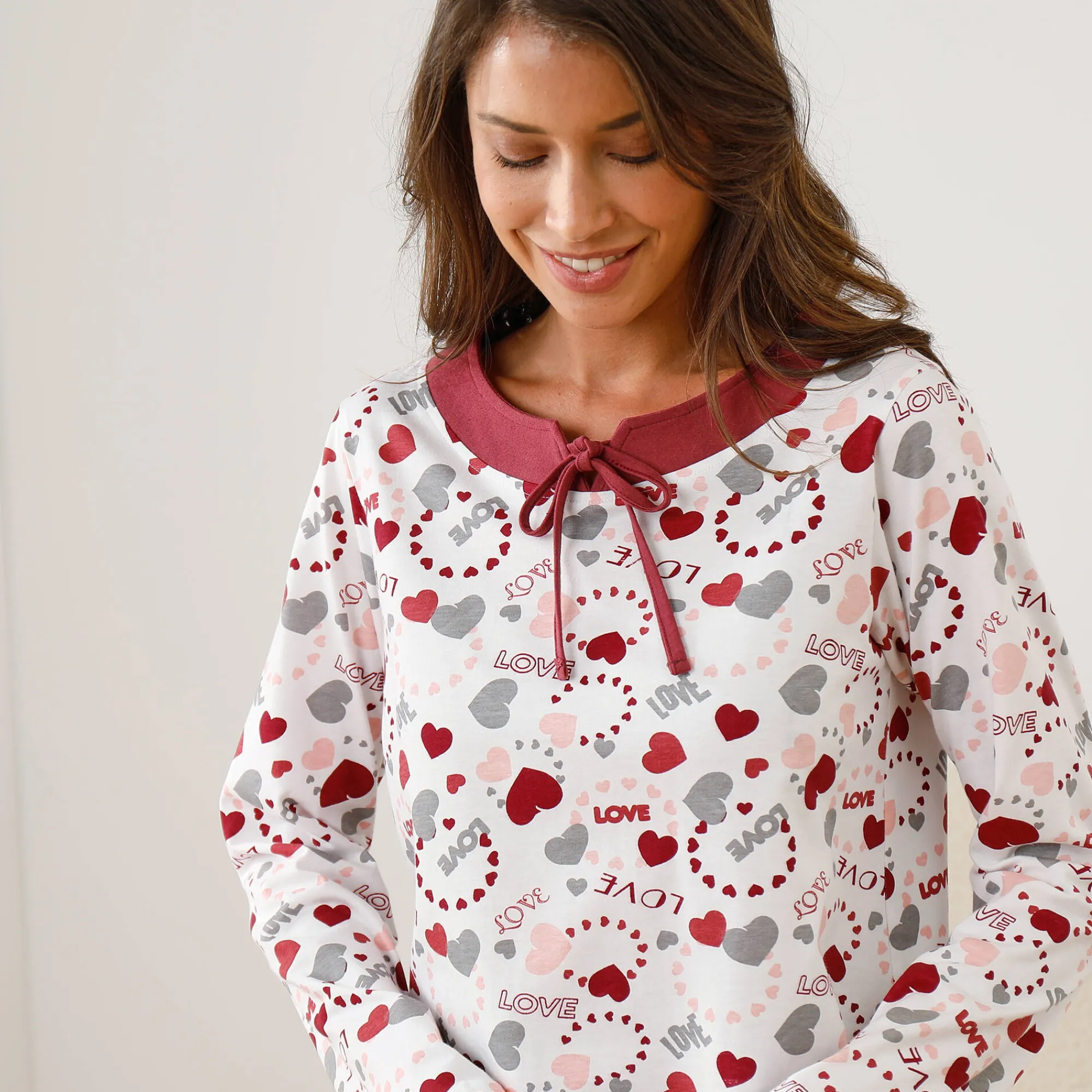 Pyjama<Blancheporte Damespyjama met hartjesprint kersenrood