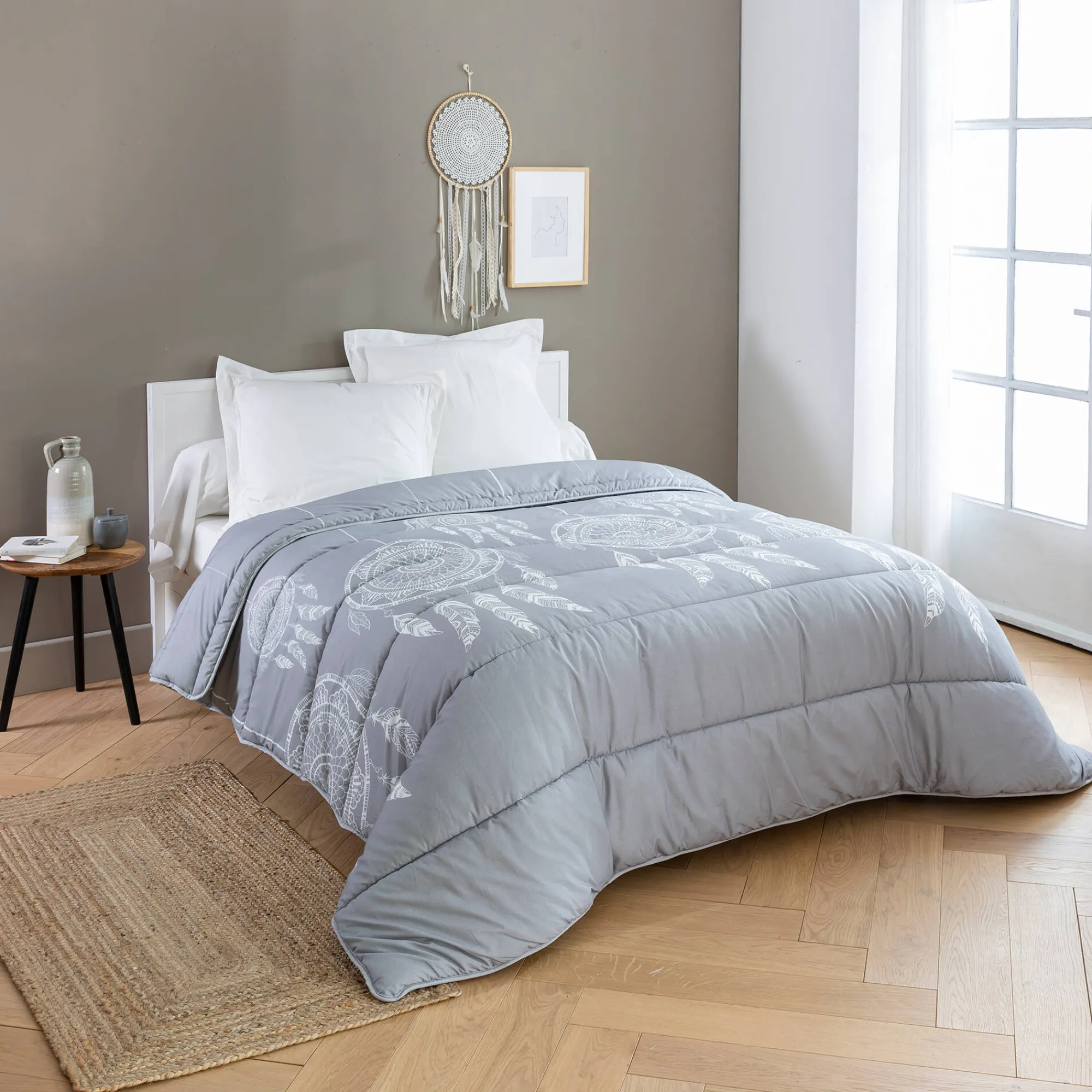 Dekbed<Blancheporte Dekbed in bedrukt katoen Tea - 400 g/m2 grijs