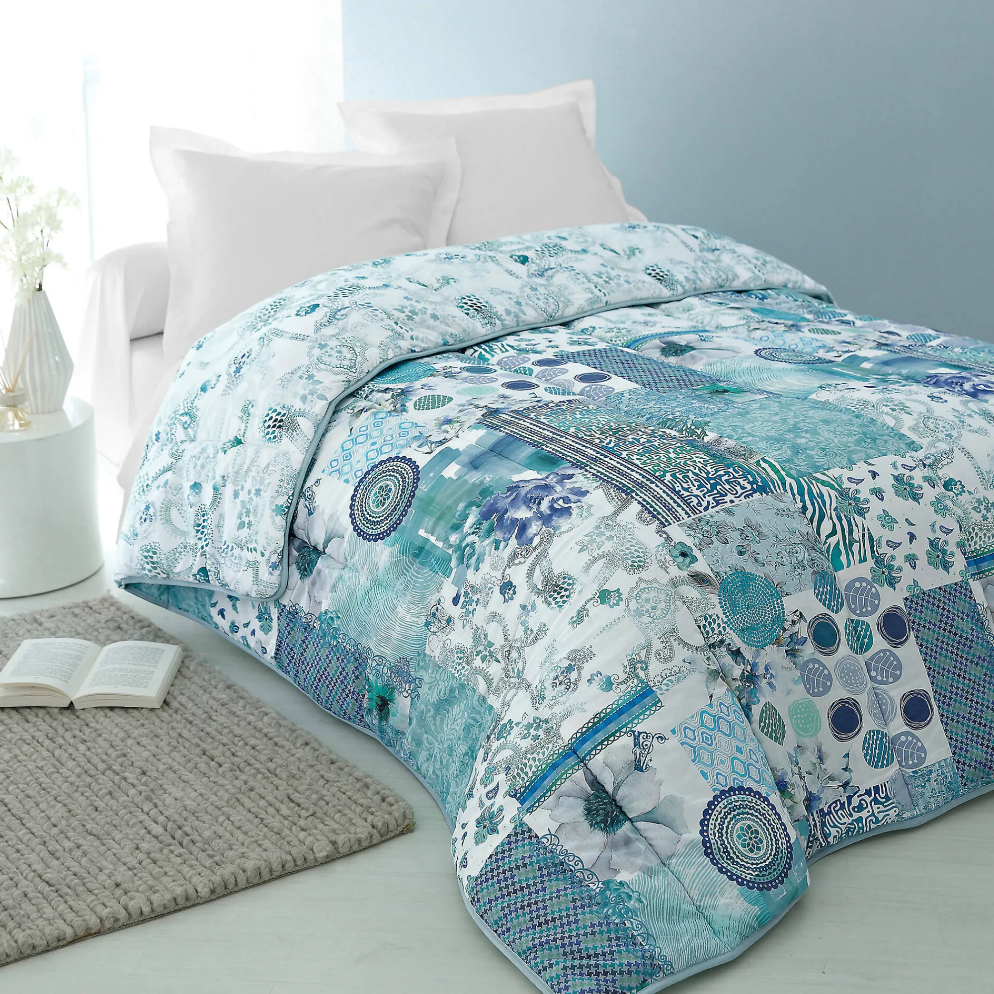 Dekbed<Blancheporte Dekbed in bedrukt katoen Champêtre 400g/m2 blauw / groen