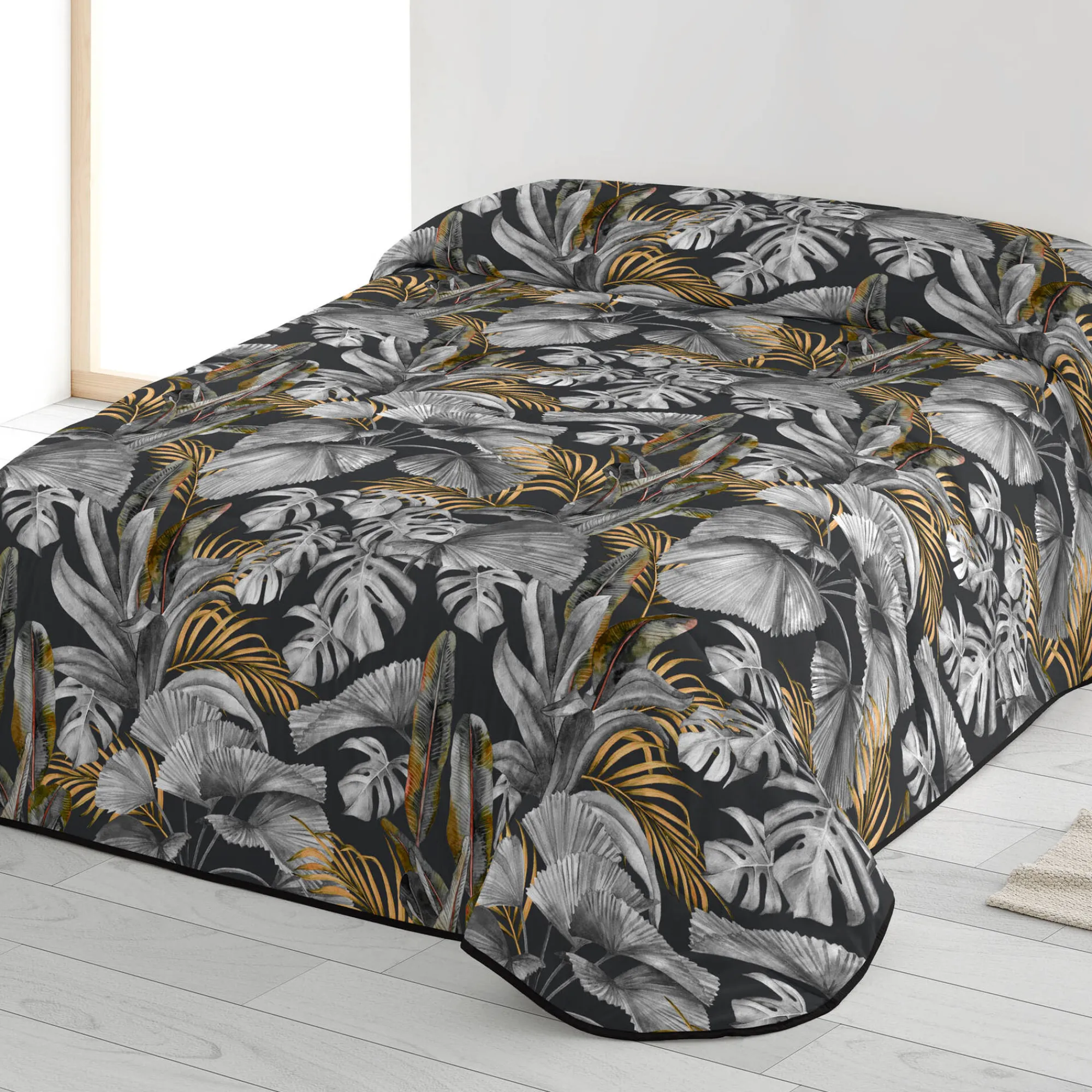 Dekbed<Blancheporte Dekbed in microvezel, bladerenprint, 200 g/m² zwart / zilver
