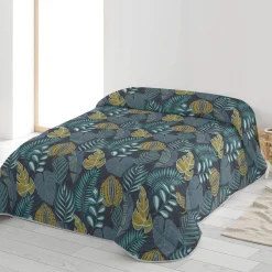 Dekbed<Blancheporte Dekbed in microvezel met Bladerenprint - 200 g/m2 eendenblauw / honing